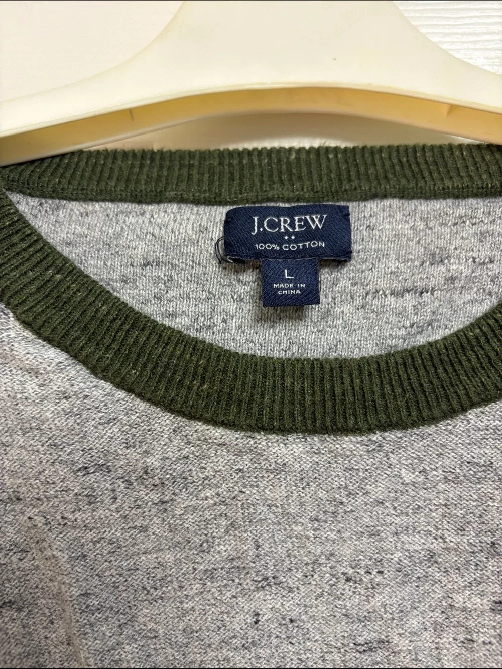 J. Crew Two-Tone Raglan Crewneck Sweater in Gray and Olive